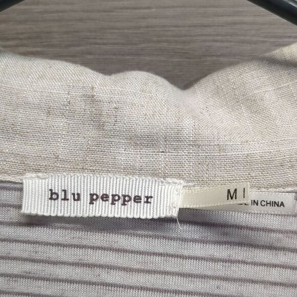Blu Pepper Two-Tone Cream and Blue Linen Jacket Womens Size Medium - Picture 5 of 10